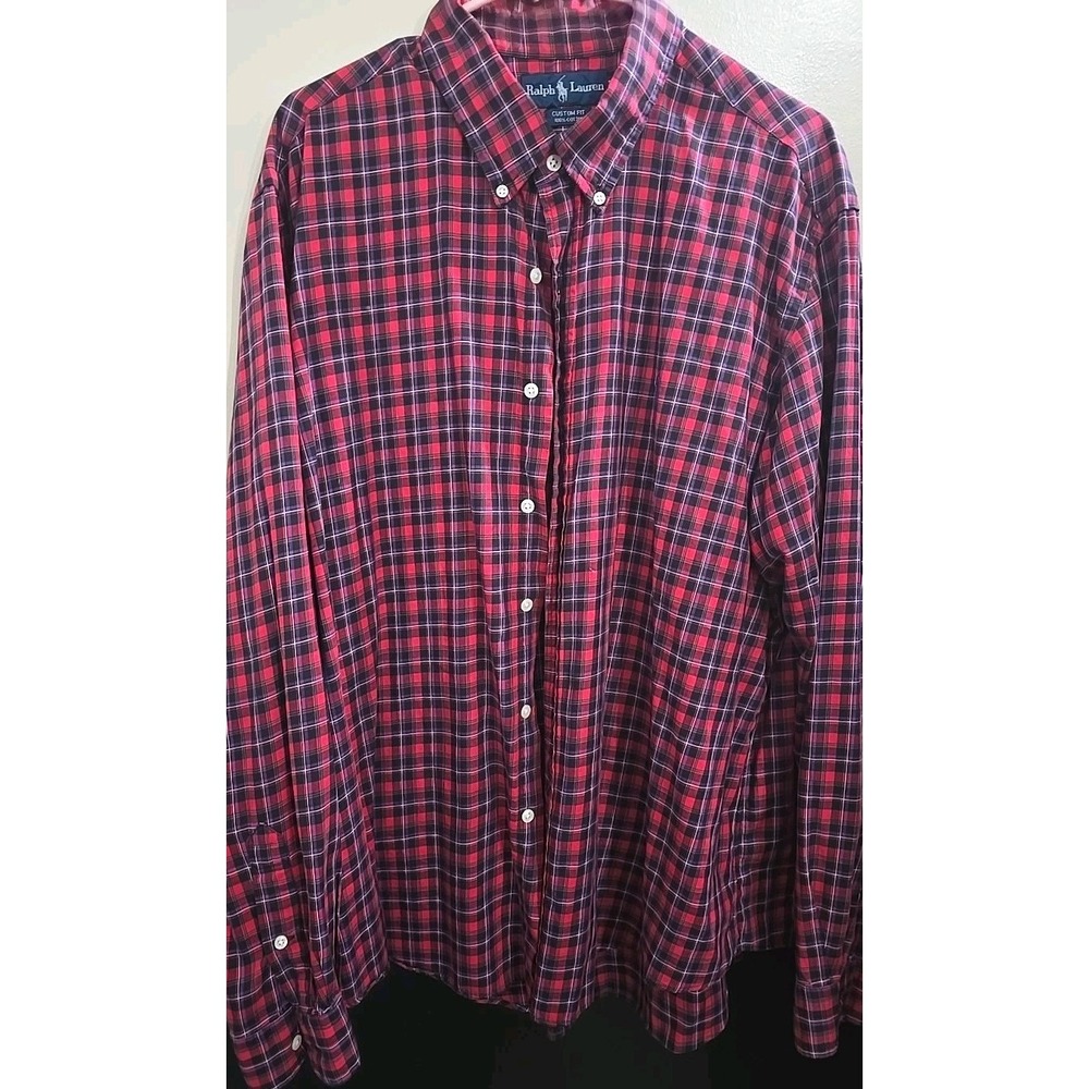 Ralph Lauren Men's Red Plaid Custom Fit Button Up Long Sleeve Shirt size XXL